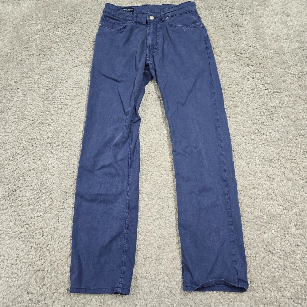 Peter Millar Men Wayfare Straight Pants Blue Tencel Stretch Size 30 (fits 26x28)